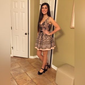 Bebe embroidered scallop fit and flare dress